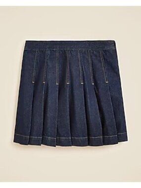 J Crew NWOT Dark Denim Pleated Skirt With Contrast Stitch Size 0P